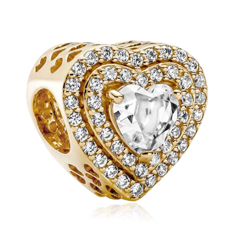 2636 Gold Sparkling Leveled Hearts Charm for 925 Sterling Silver Charm